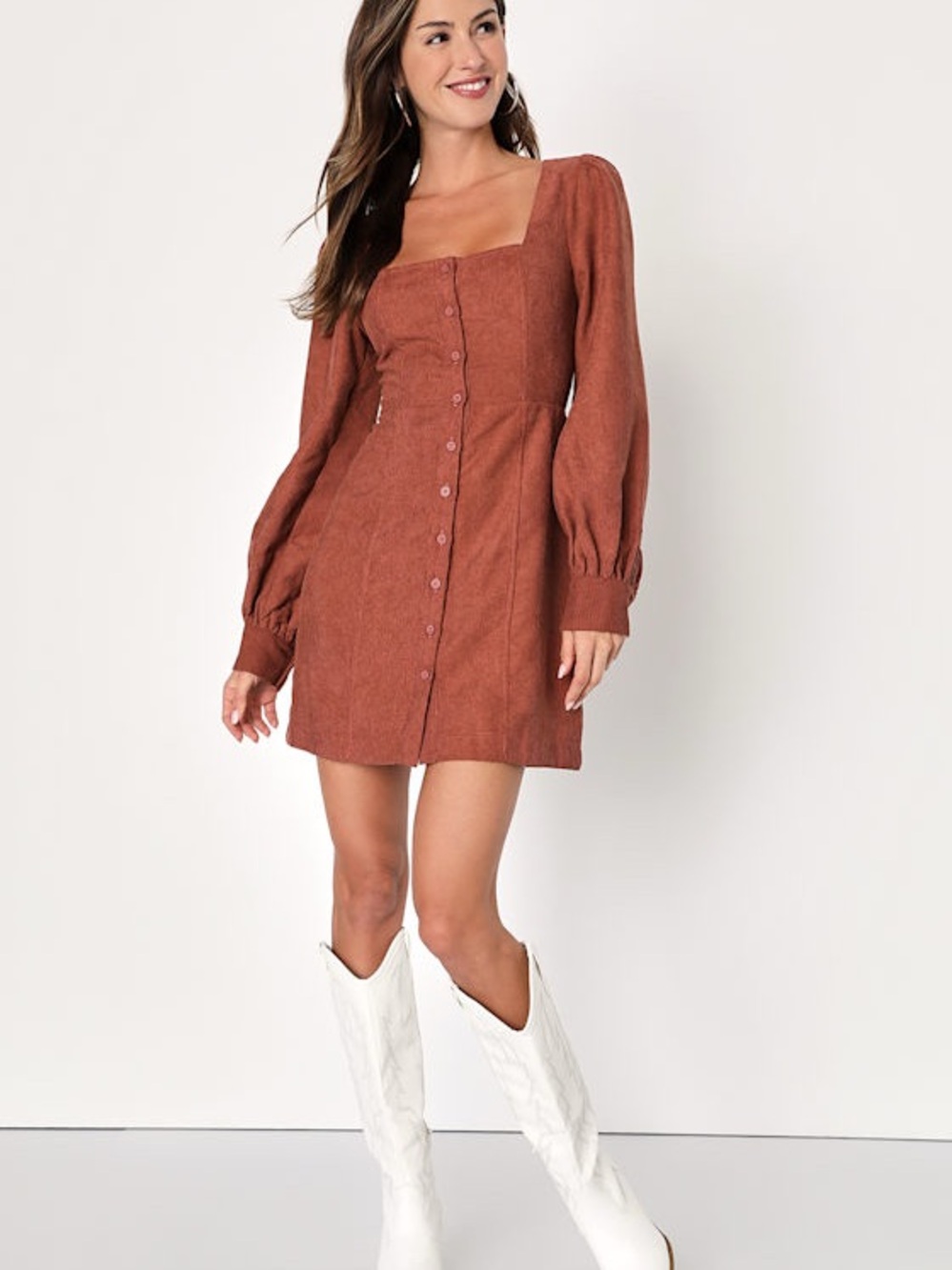NWT Lulus Posh Promise Brown Corduroy Button-Up Mini Dress XL